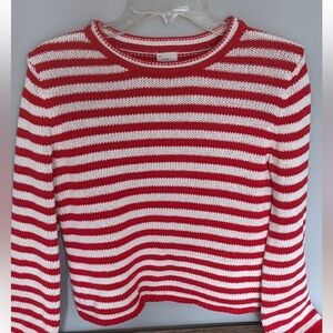 a new day Red and White Striped Crewneck Sweater
